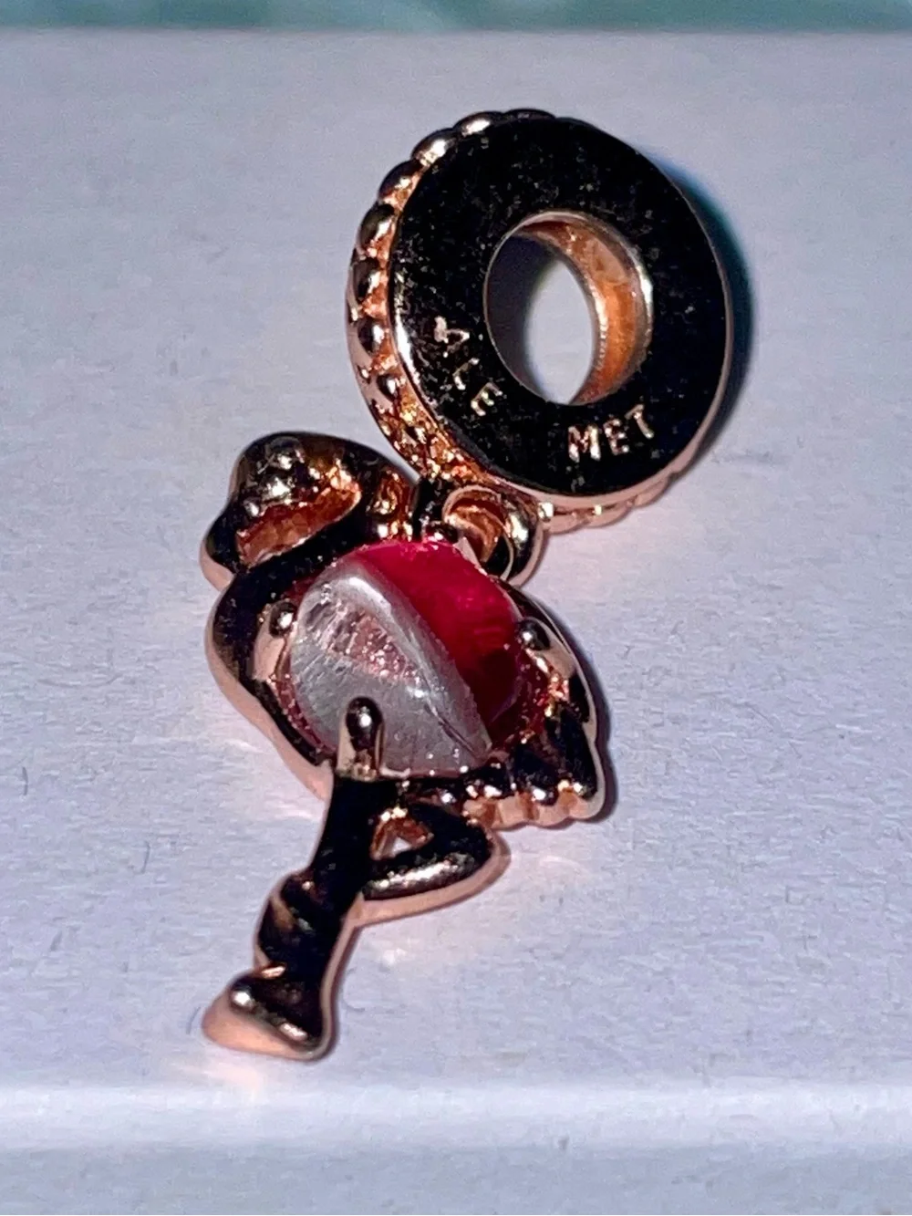 Pandora Flamingo Bracelet Charm Rose Gold Murano Glass Dangle AUTHENTIC